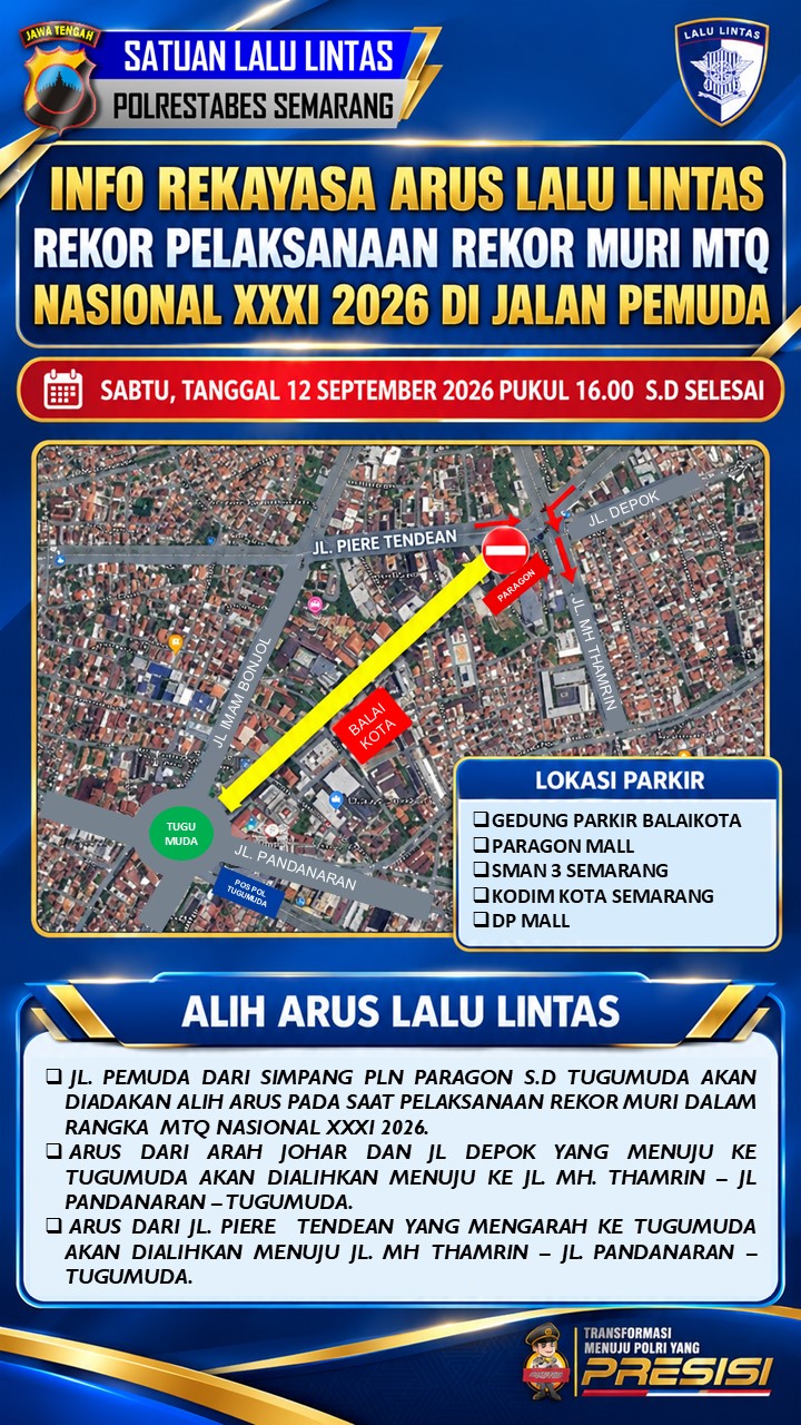 Pastikan Aktivitas Warga Tetap Berjalan Selama Acara MTQN XXXI di Simpang Lima, Polda Jateng Berikan Panduan Rute Alternatif Saat Pengalihan Arus