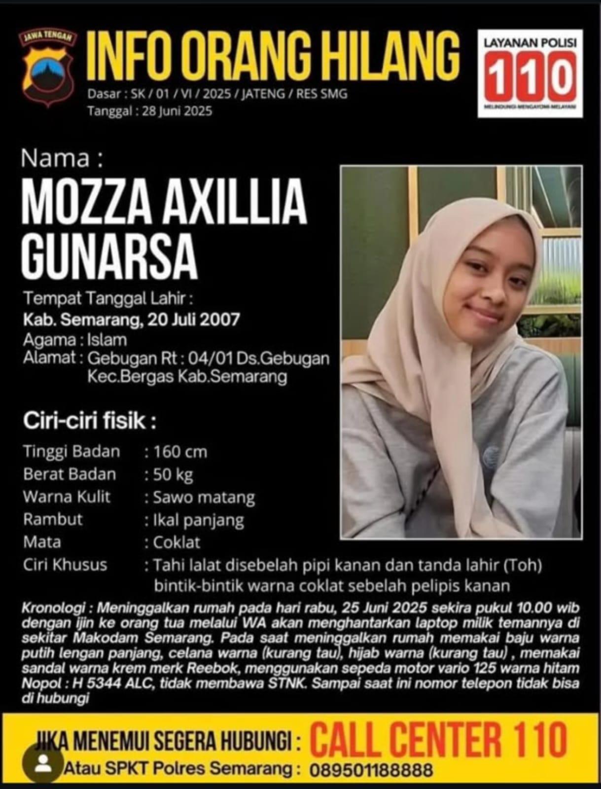 Polres Semarang Maksimalkan Pencarian Mozza Axillia Gunarsa, Polda Jateng Pastikan Penyelidikan Berlanjut