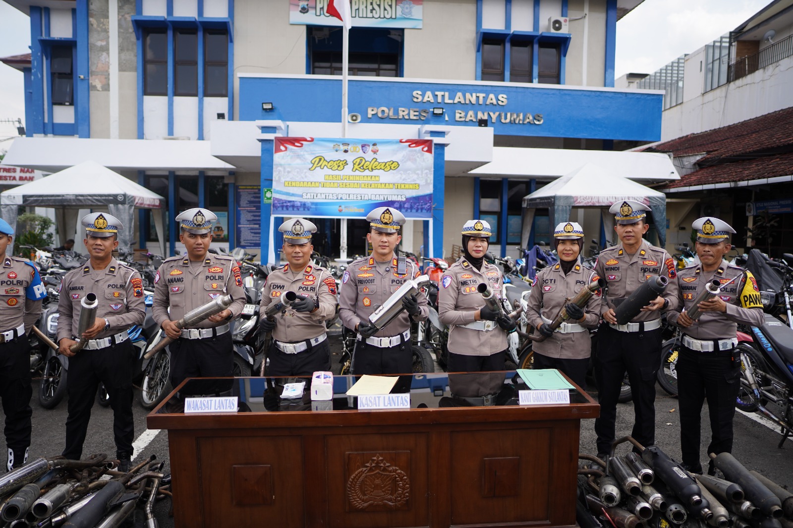 Sat Lantas Banyumas Tertibkan Knalpot Brong, Ratusan Kendaraan Ditindak dalam Sebulan